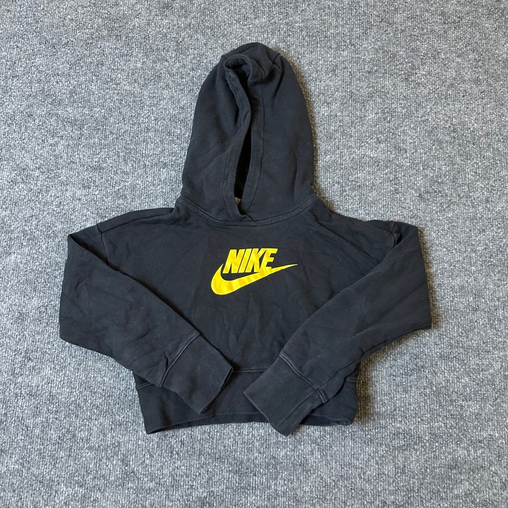 Nike Hoodie Womens Size S Black Cropped Graphic Logo Long Sleeve Athletic Casual
